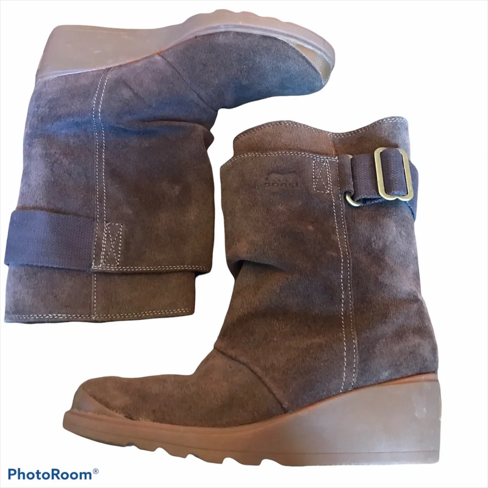 Sorel Mid Suede Wedge Boots 6.5 Brown Waterproof